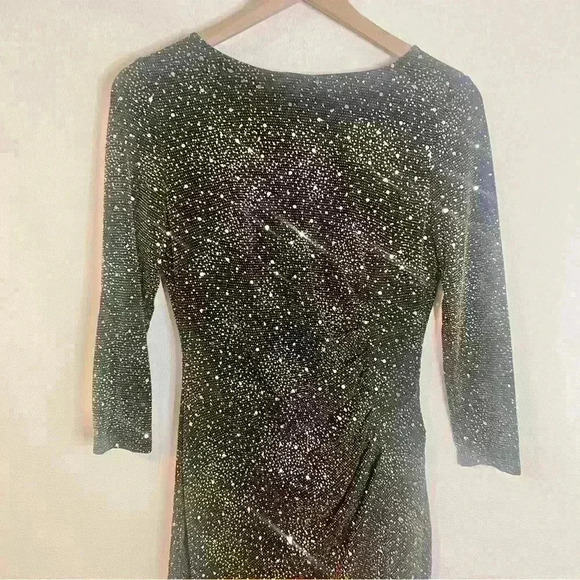 Anne Klein Women’s Black and Gold Sequined Dot Midi-Length Dress Size 2 - Picture 2 of 12